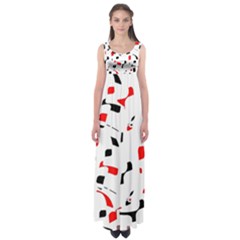 White, Red And Black Pattern Empire Waist Maxi Dress