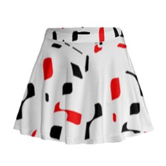 White, Red And Black Pattern Mini Flare Skirt