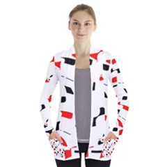 White, Red And Black Pattern Women s Open Front Pockets Cardigan(p194) by Valentinaart