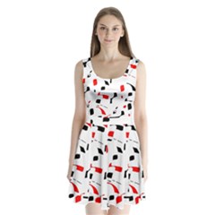 White, Red And Black Pattern Split Back Mini Dress 