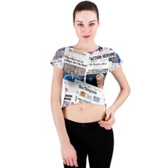 Hillary 2016 Historic Newspaper Collage Crew Neck Crop Top