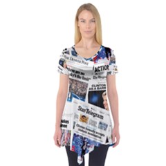 Hillary 2016 Historic Newspaper Collage Short Sleeve Tunic  by blueamerica