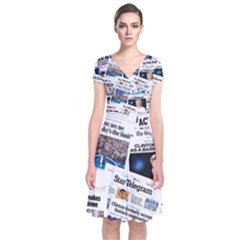 Hillary 2016 Historic Newspaper Collage Short Sleeve Front Wrap Dress by blueamerica