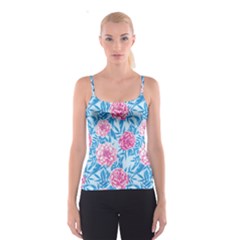 Blue & Pink Floral Spaghetti Strap Top by TanyaDraws