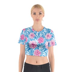 Blue & Pink Floral Cotton Crop Top