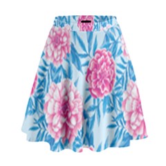 Blue & Pink Floral High Waist Skirt