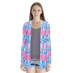 Blue & Pink Floral Drape Collar Cardigan