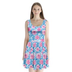 Blue & Pink Floral Split Back Mini Dress 