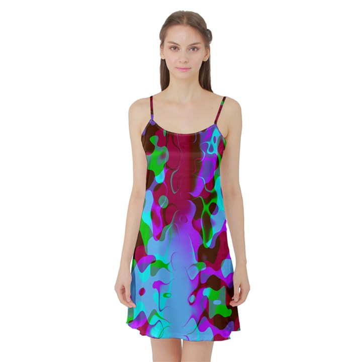 Retro Abstract Colorsplash Satin Night Slip