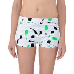 Green, Black And White Pattern Boyleg Bikini Bottoms by Valentinaart