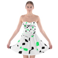 Green, Black And White Pattern Strapless Dresses by Valentinaart