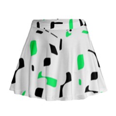 Green, Black And White Pattern Mini Flare Skirt