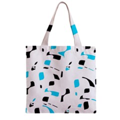 Blue, Black And White Pattern Zipper Grocery Tote Bag by Valentinaart