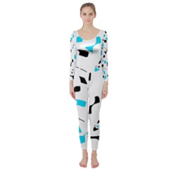 Blue, Black And White Pattern Long Sleeve Catsuit by Valentinaart