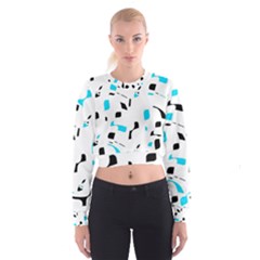 Blue, Black And White Pattern Women s Cropped Sweatshirt