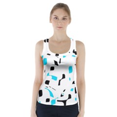 Blue, Black And White Pattern Racer Back Sports Top