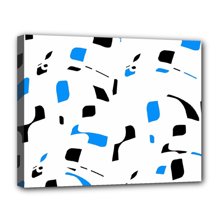 Blue, black and white pattern Canvas 14  x 11 