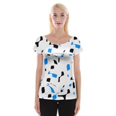 Blue, Black And White Pattern Women s Cap Sleeve Top by Valentinaart