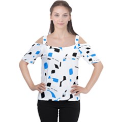 Blue, Black And White Pattern Women s Cutout Shoulder Tee