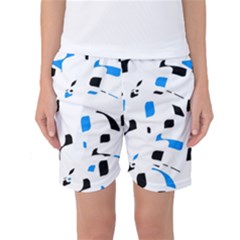 Blue, Black And White Pattern Women s Basketball Shorts by Valentinaart