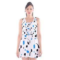 Blue, Black And White Pattern Scoop Neck Skater Dress