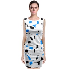 Blue, Black And White Pattern Classic Sleeveless Midi Dress