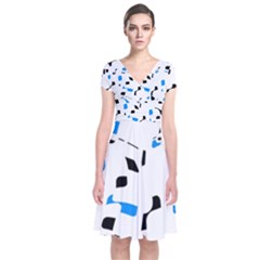 Blue, Black And White Pattern Short Sleeve Front Wrap Dress by Valentinaart