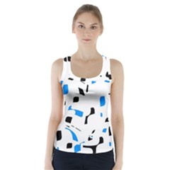 Blue, Black And White Pattern Racer Back Sports Top