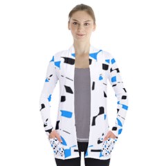 Blue, Black And White Pattern Women s Open Front Pockets Cardigan(p194) by Valentinaart