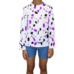 Purple, Black And White Pattern Kid s Long Sleeve Swimwear