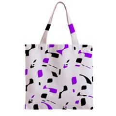 Purple, Black And White Pattern Zipper Grocery Tote Bag