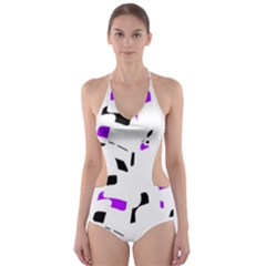 Purple, Black And White Pattern Cut-out One Piece Swimsuit