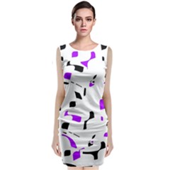 Purple, Black And White Pattern Classic Sleeveless Midi Dress