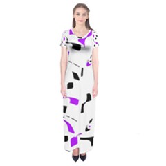 Purple, Black And White Pattern Short Sleeve Maxi Dress