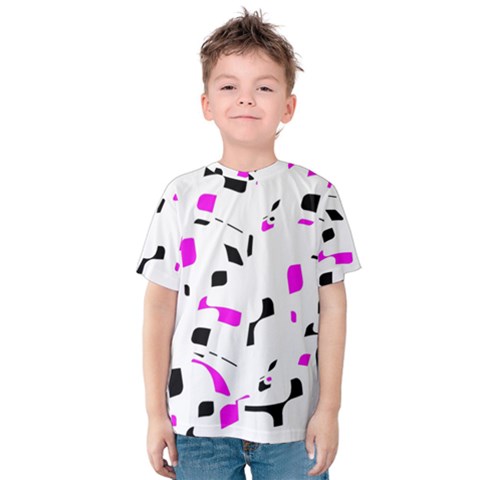 Magenta, Black And White Pattern Kid s Cotton Tee by Valentinaart