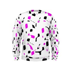 Magenta, Black And White Pattern Kids  Sweatshirt by Valentinaart