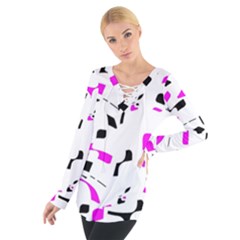 Magenta, Black And White Pattern Women s Tie Up Tee