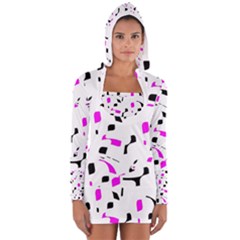 Magenta, Black And White Pattern Women s Long Sleeve Hooded T-shirt