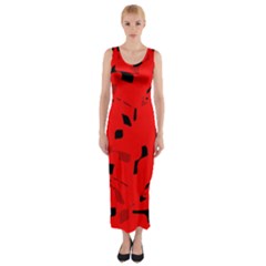 Red And Black Pattern Fitted Maxi Dress