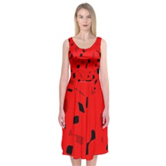 Red And Black Pattern Midi Sleeveless Dress