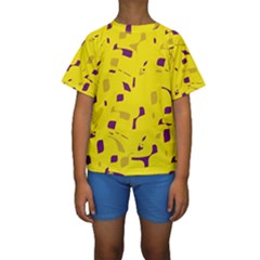 Yellow And Purple Pattern Kid s Short Sleeve Swimwear