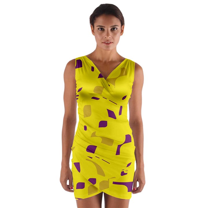 Yellow and purple pattern Wrap Front Bodycon Dress