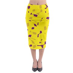 Yellow And Purple Pattern Midi Pencil Skirt