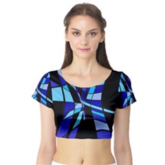 Blue Abstart Design Short Sleeve Crop Top (tight Fit) by Valentinaart