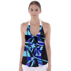 Blue Abstart Design Babydoll Tankini Top