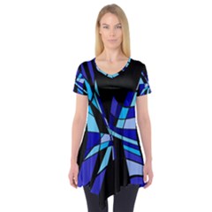 Blue Abstart Design Short Sleeve Tunic 