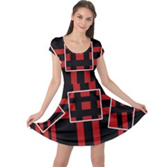 Red And Black Geometric Pattern Cap Sleeve Dresses by Valentinaart