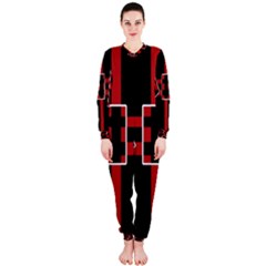 Red And Black Geometric Pattern Onepiece Jumpsuit (ladies)  by Valentinaart