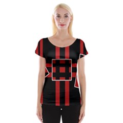 Red And Black Geometric Pattern Women s Cap Sleeve Top by Valentinaart