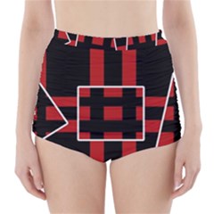 Red And Black Geometric Pattern High-waisted Bikini Bottoms